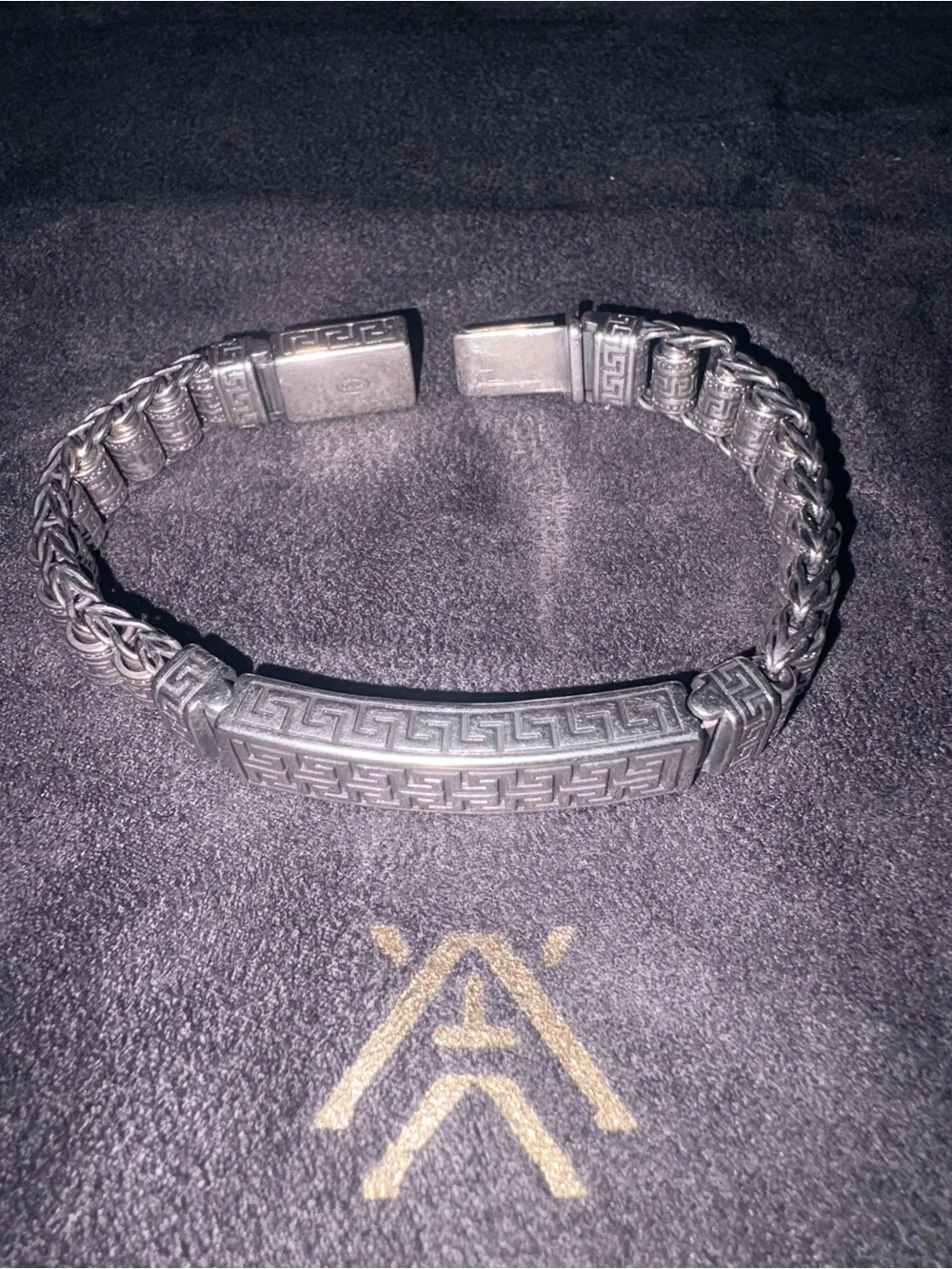 Sterling Silver Greek Key Men's Bracelet - Silver